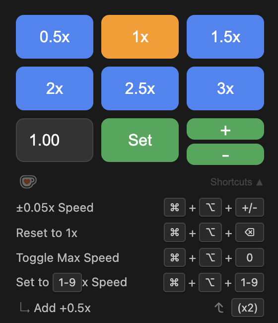 Simple Video Speed Controller with speed presets, precise controls, and keyboard shortcuts